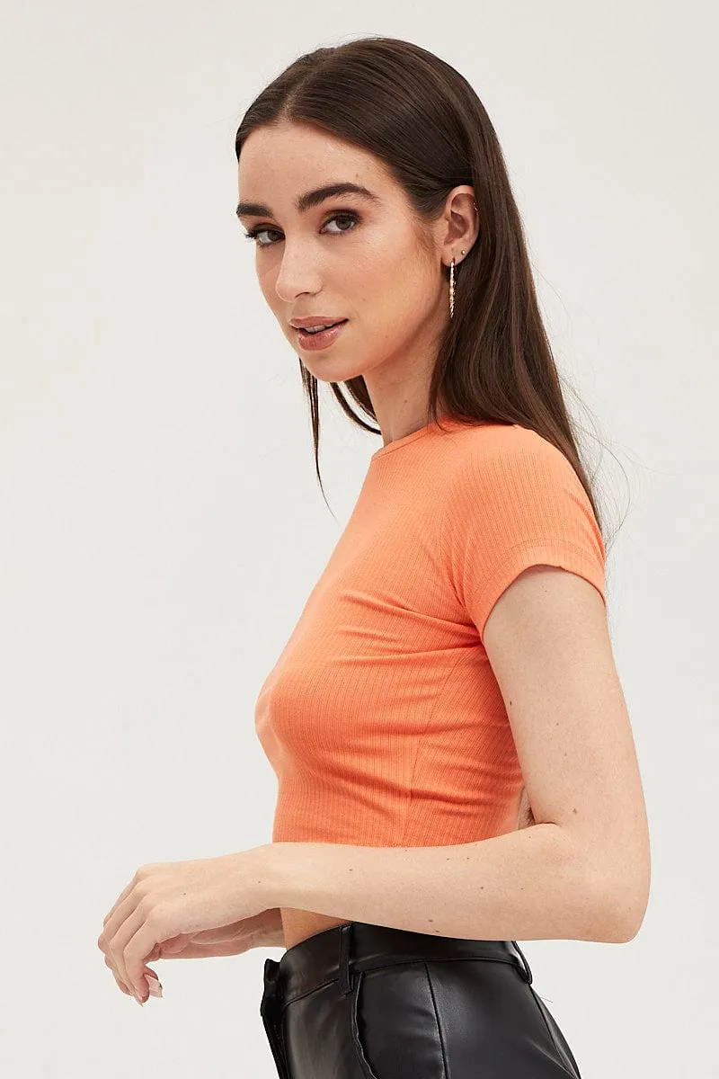 Orange T-Shirt Short Sleeve Crew Neck sold by Ally Fashion product image thumbnail 4