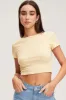 Beige T-Shirt Short Sleeve Crew Neck sold by Ally Fashion