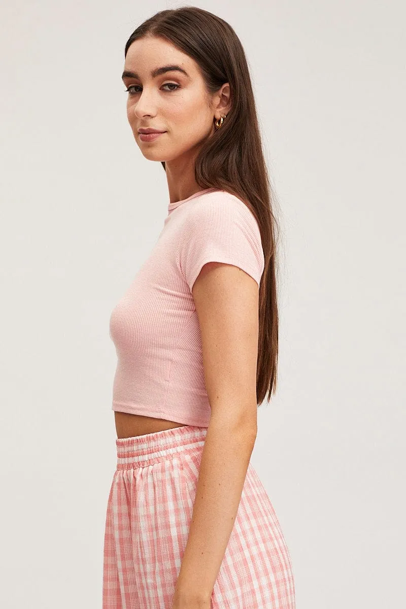 Pink T Shirt Short Sleeve Crew Neck sold by Ally Fashion product image thumbnail 4