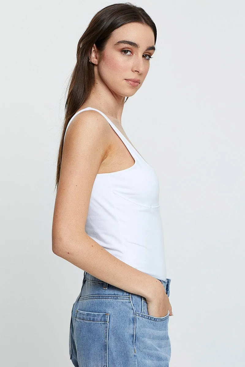 White Bodysuit Sleeveless Square Neck sold by Ally Fashion product image thumbnail 4