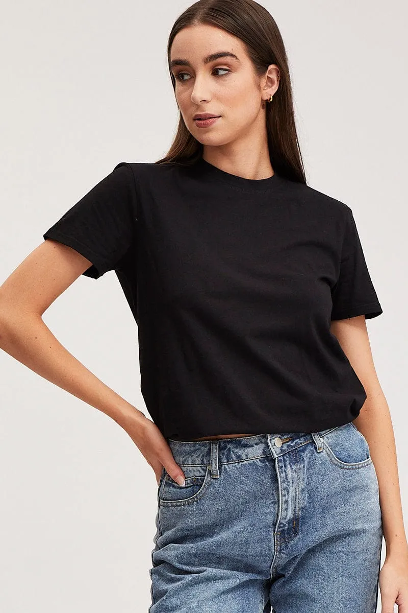 Black T Shirt Short Sleeve Crew Neck sold by Ally Fashion product image thumbnail 3