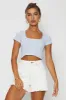 Blue Top Short Sleeve Round Neck Seamless sold by Ally Fashion