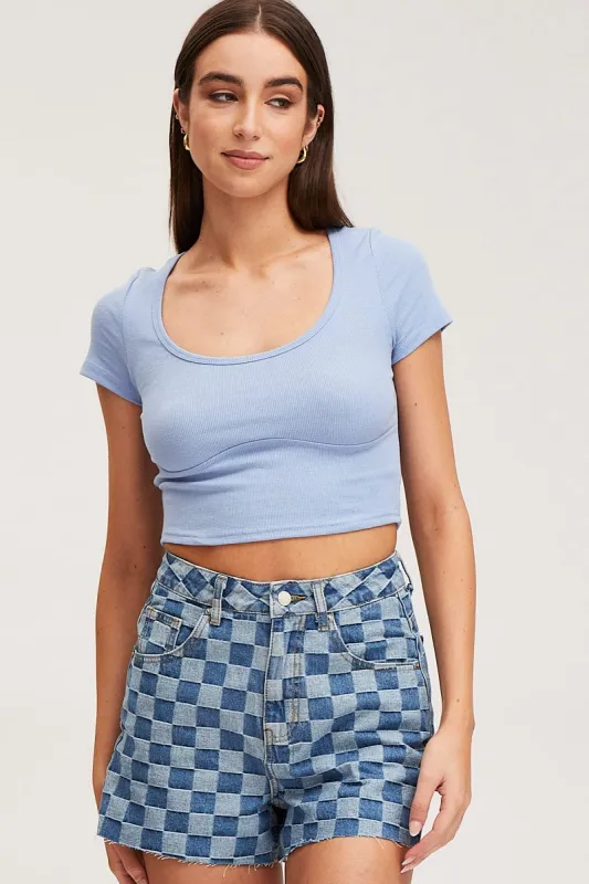 Blue Top Short Sleeve Round Neck sold by Ally Fashion