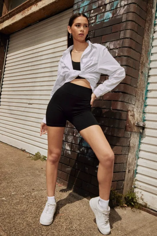 Black Seamless Rib Bike Short sold by Ally Fashion