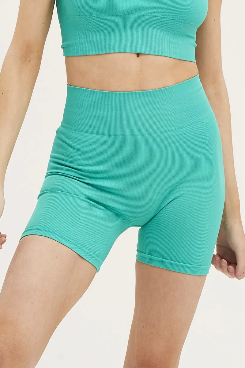 Green Seamless Rib Bike Short sold by Ally Fashion product image thumbnail 2