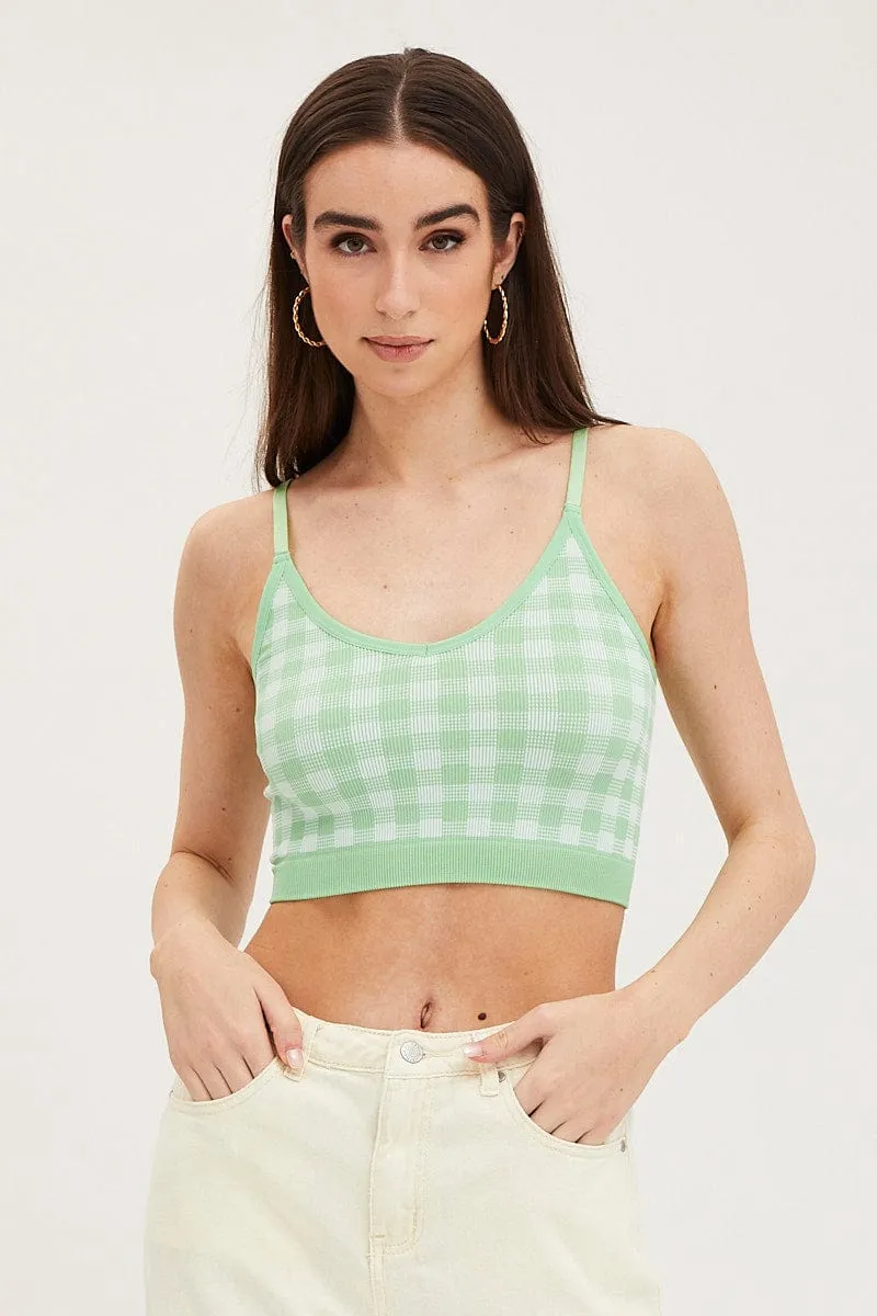 Green Check Singlet Crop Top Seamless sold by Ally Fashion