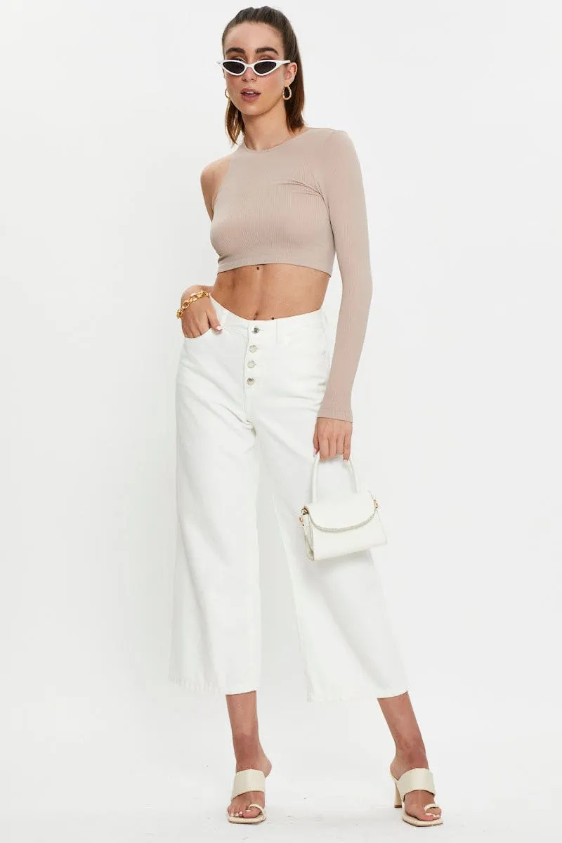 Beige Seamless One Shoulder Basic Top sold by Ally Fashion product image thumbnail 3