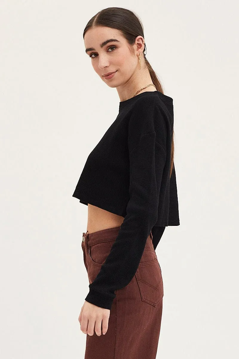 Black Oversized Top Long Sleeve Crew Neck sold by Ally Fashion product image thumbnail 4