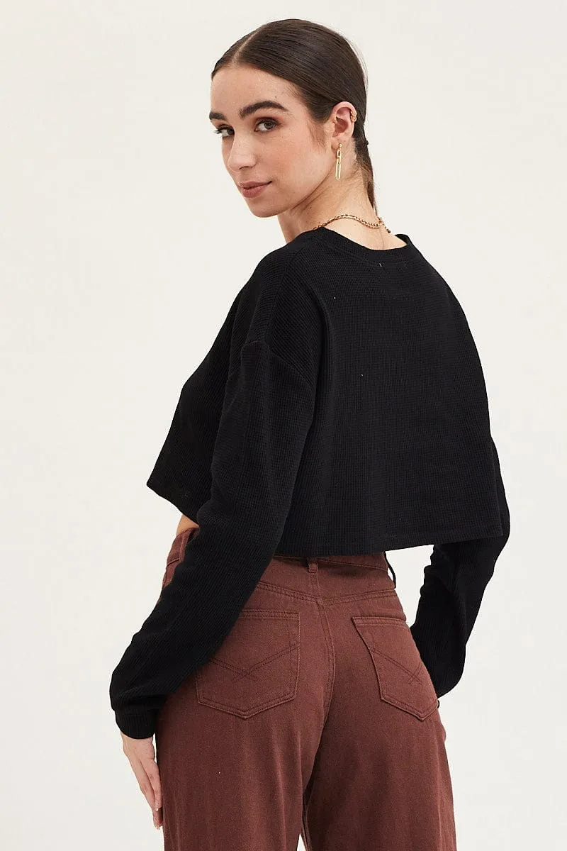 Black Oversized Top Long Sleeve Crew Neck sold by Ally Fashion product image thumbnail 5