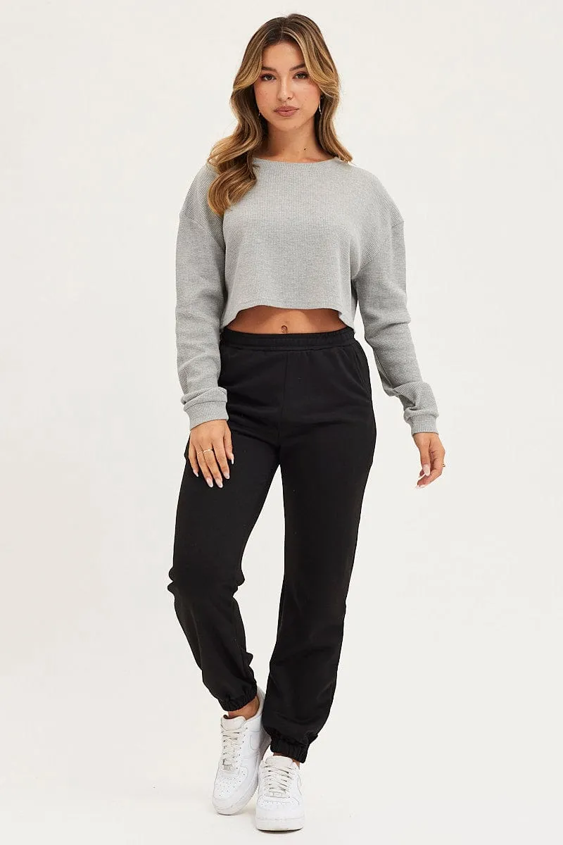Grey Oversized Top Long Sleeve Crew Neck sold by Ally Fashion product image thumbnail 2