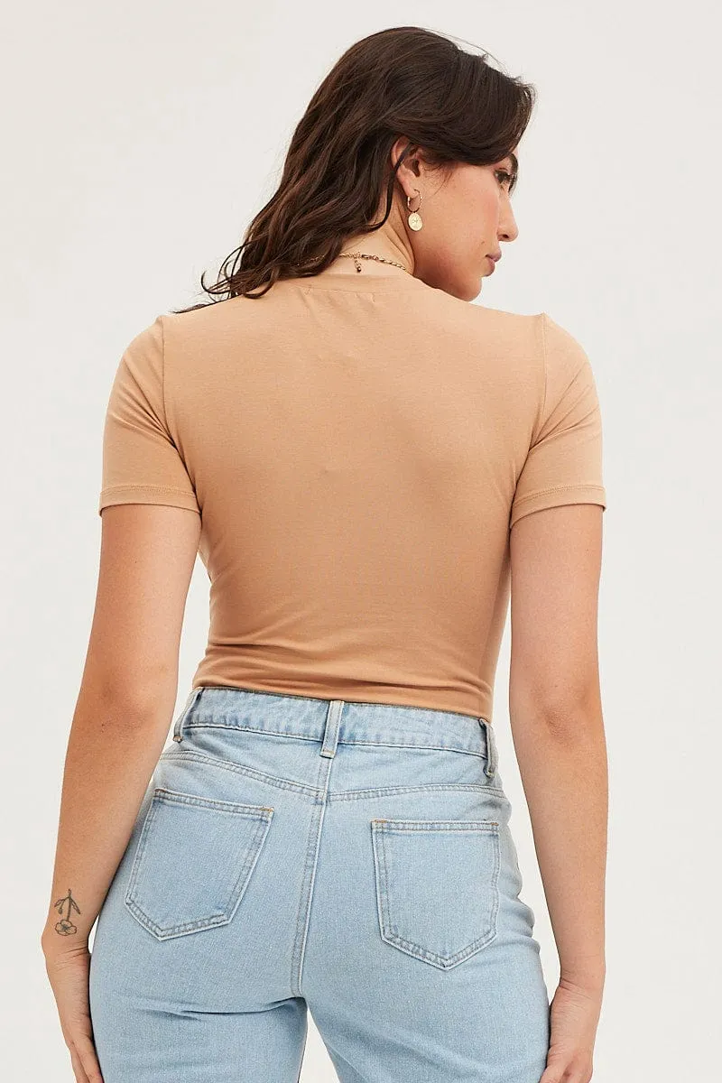 Brown Bodysuit Short Sleeve Crew Neck sold by Ally Fashion product image thumbnail 5