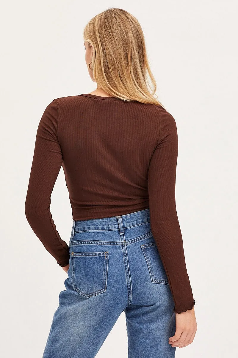 Brown Top Long Sleeve Crew Neck sold by Ally Fashion product image thumbnail 5