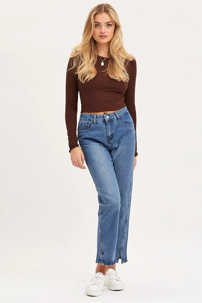 Brown Top Long Sleeve Crew Neck sold by Ally Fashion product image thumbnail 2