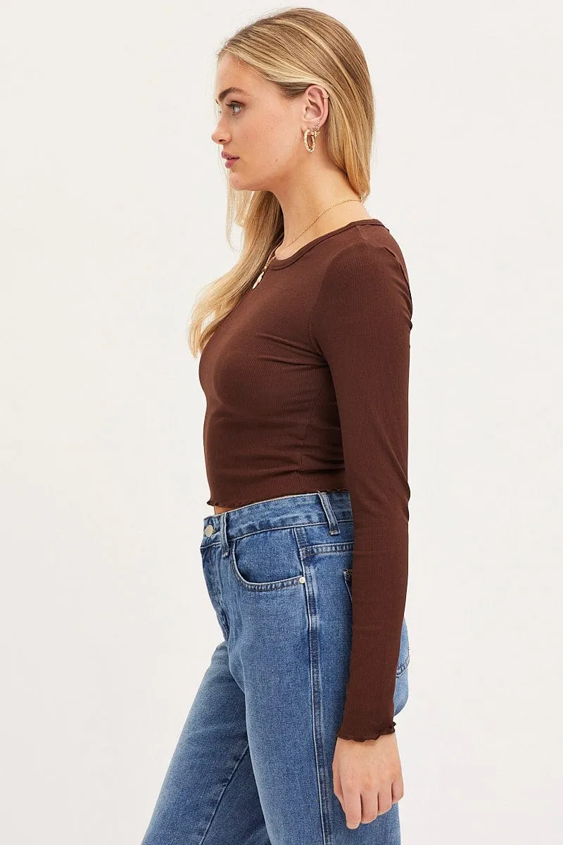 Brown Top Long Sleeve Crew Neck sold by Ally Fashion product image thumbnail 4