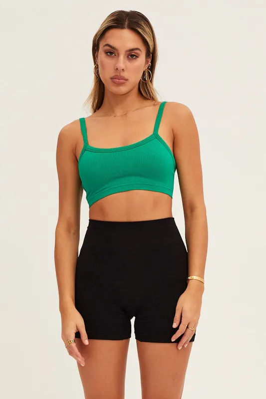 Green Bralette Crop Round Neck Seamless sold by Ally Fashion
