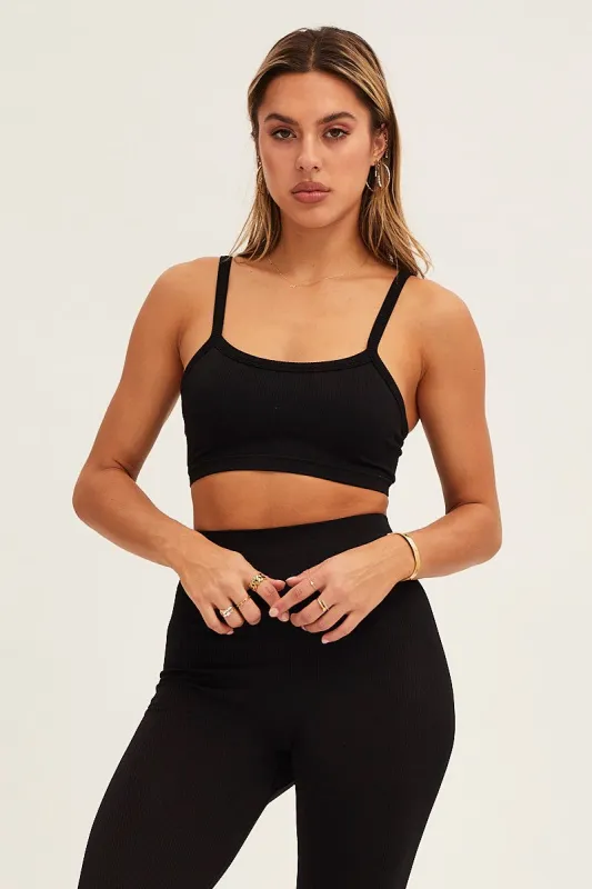 Black Bralette Crop Round Neck Seamless sold by Ally Fashion