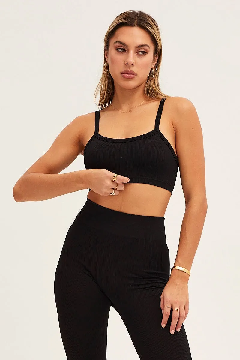 Black Bralette Crop Round Neck Seamless sold by Ally Fashion product image thumbnail 3