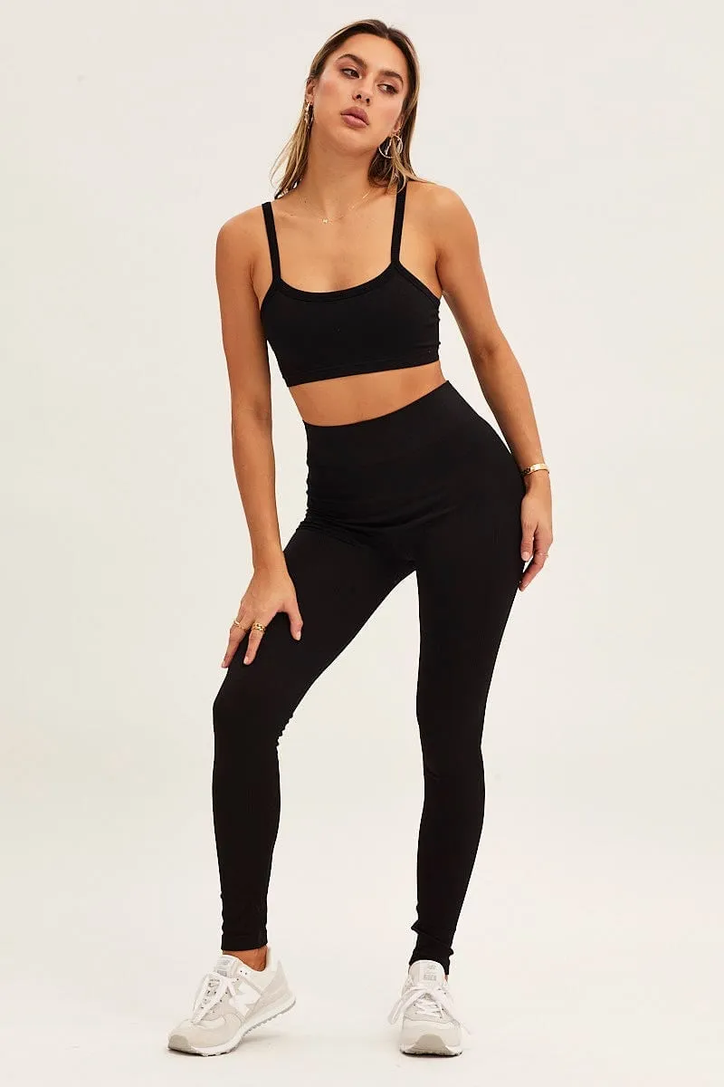 Black Bralette Crop Round Neck Seamless sold by Ally Fashion product image thumbnail 2
