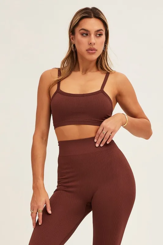 Brown Bralette Crop Round Neck Seamless sold by Ally Fashion