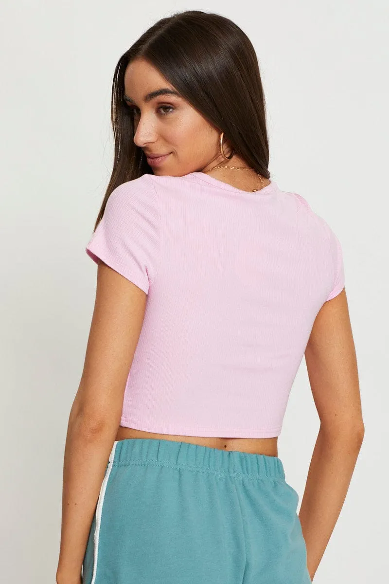 Pink T Shirt Short Sleeve Crew Neck sold by Ally Fashion product image thumbnail 5
