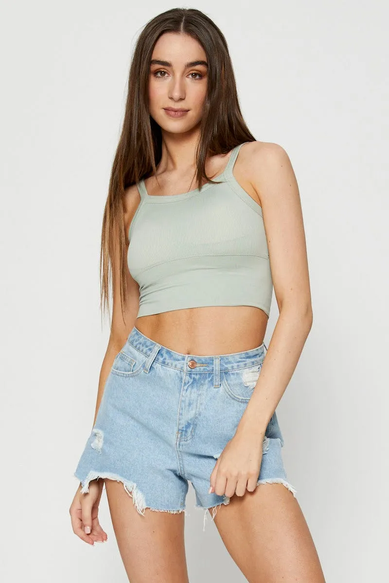 Green Singlet Top Seamless Crop sold by Ally Fashion