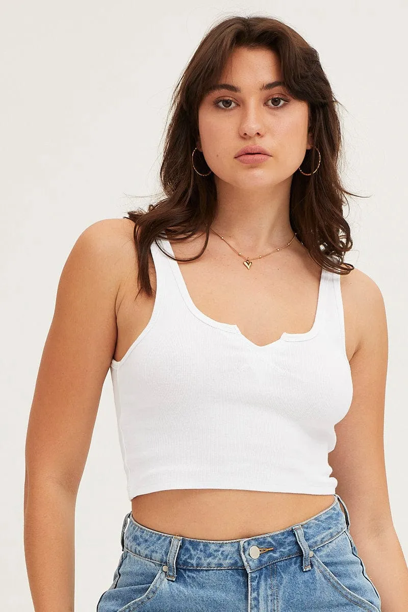 White Tank Rib Notch Cropped Rib sold by Ally Fashion product image thumbnail 3