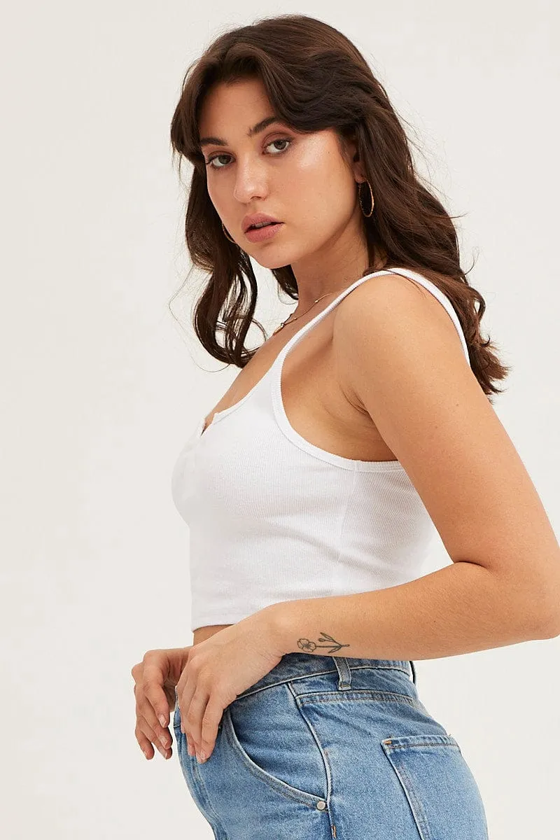 White Tank Rib Notch Cropped Rib sold by Ally Fashion product image thumbnail 4