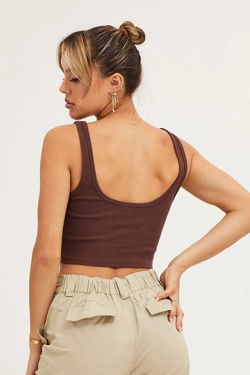 Brown Tank Rib Notch Cropped Rib sold by Ally Fashion product image thumbnail 5