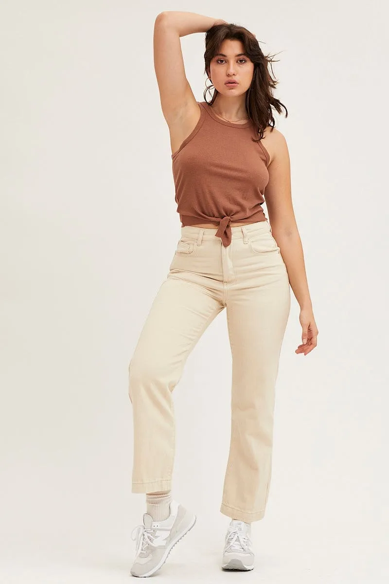 Beige Rib Knot Front Tank Top sold by Ally Fashion product image thumbnail 3