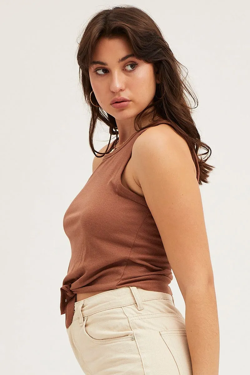 Beige Rib Knot Front Tank Top sold by Ally Fashion product image thumbnail 5