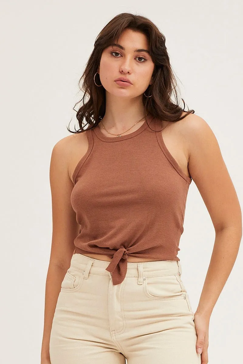 Beige Rib Knot Front Tank Top sold by Ally Fashion product image thumbnail 4