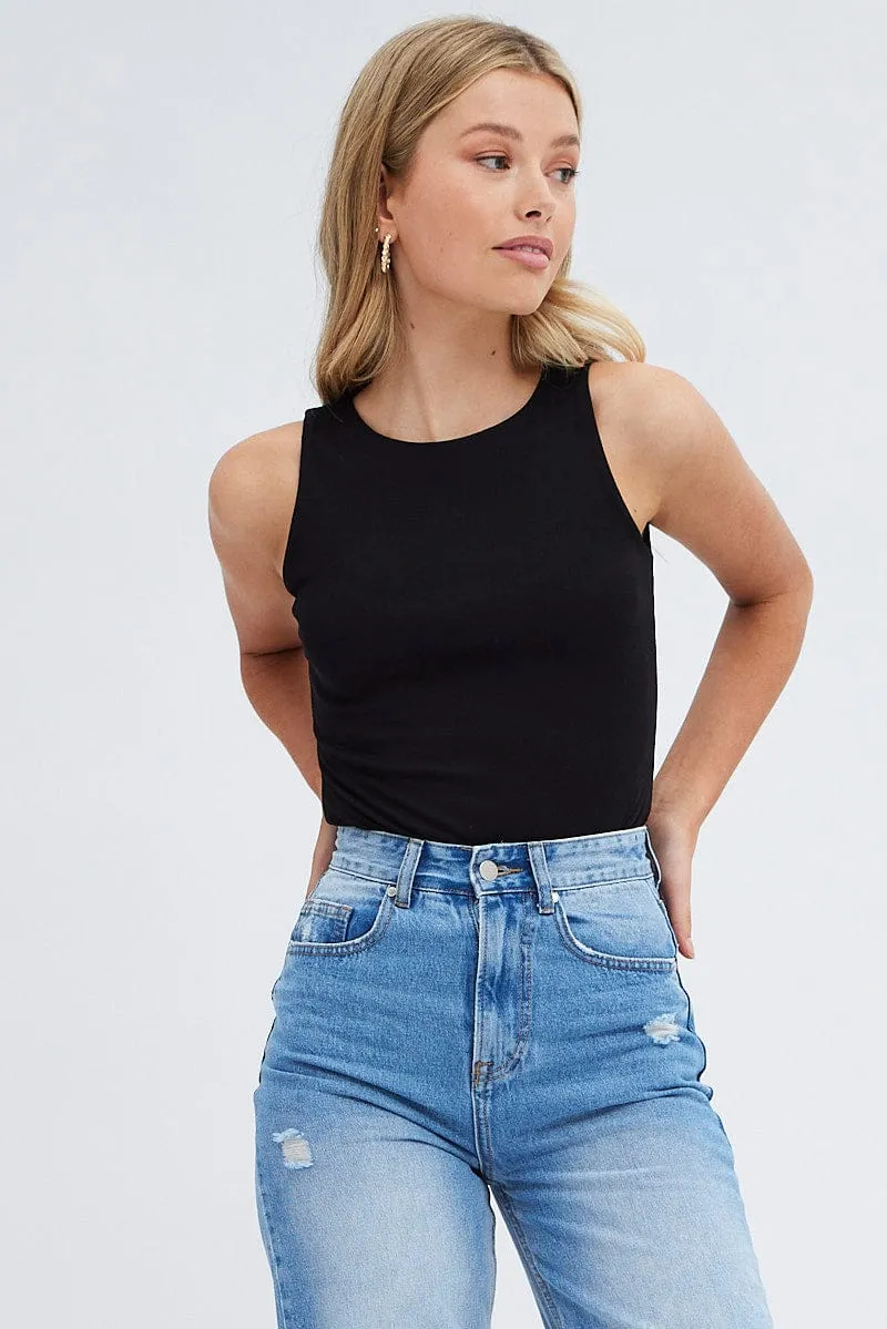 Black Round Neck Sleeveless Bodysuit sold by Ally Fashion