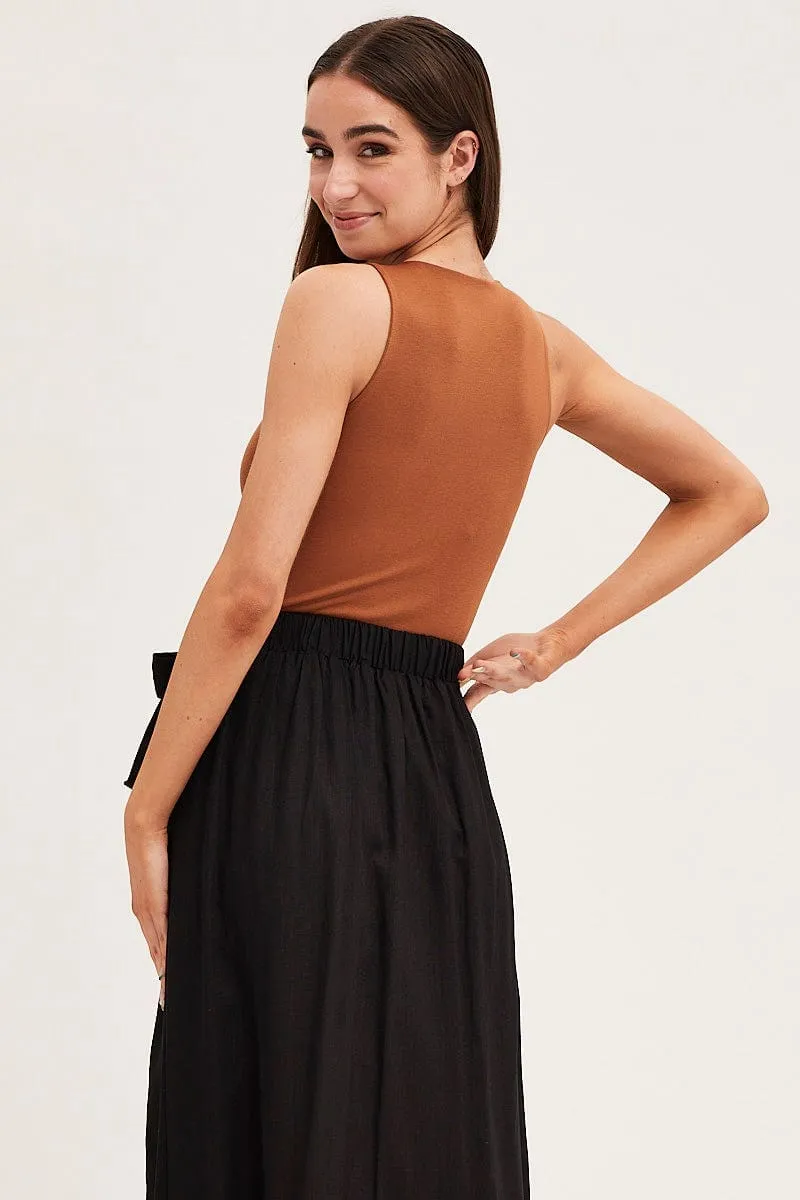 Brown Round Neck Sleeveless Bodysuit sold by Ally Fashion product image thumbnail 5