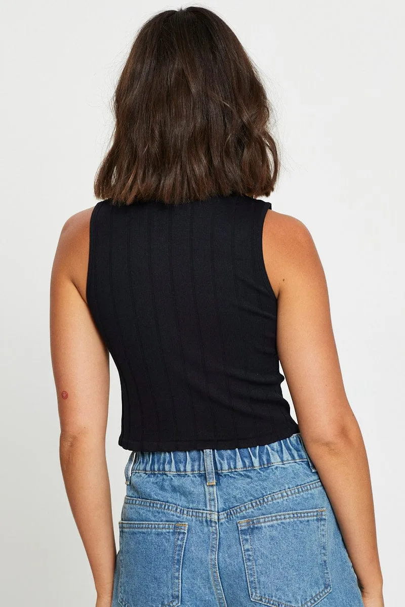 Black Tank Top Seamless Crop High Neck sold by Ally Fashion product image thumbnail 5