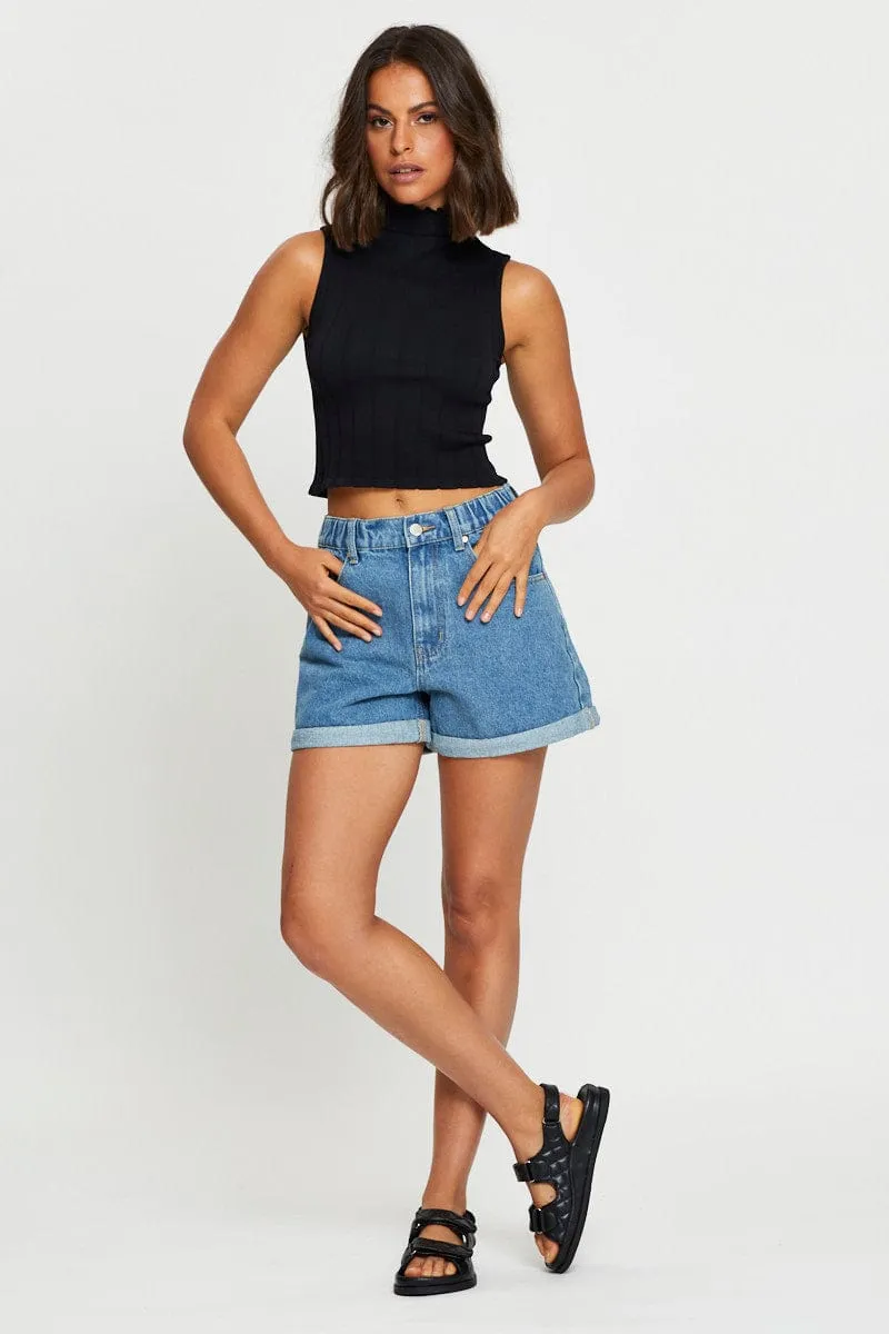 Black Tank Top Seamless Crop High Neck sold by Ally Fashion product image thumbnail 2