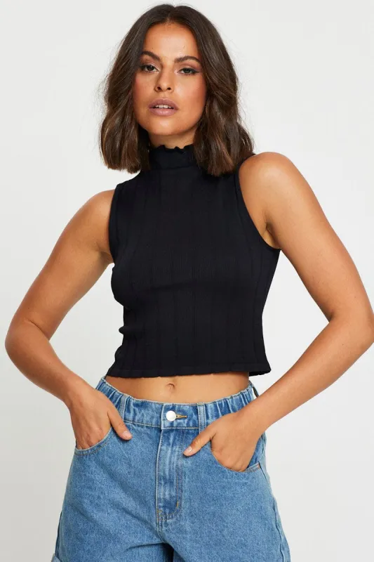 Black Tank Top Seamless Crop High Neck sold by Ally Fashion