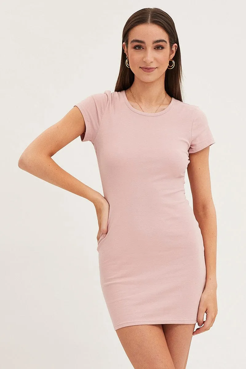 Pink Dress Short Sleeve Crew Neck sold by Ally Fashion product image thumbnail 3