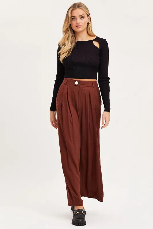 Brown Wide Leg Pants High Rise sold by Ally Fashion