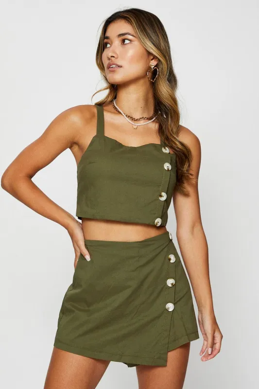 Green Mini Shorts High Rise Skort sold by Ally Fashion