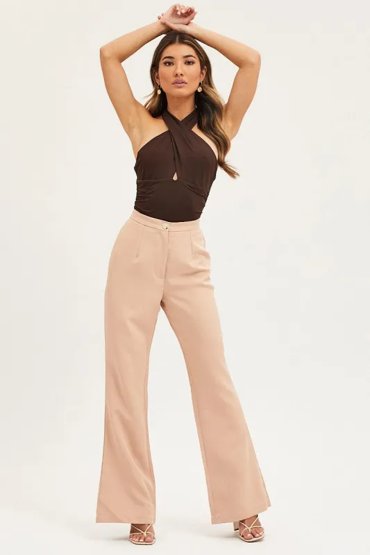 Beige Flare Pants High Rise sold by Ally Fashion