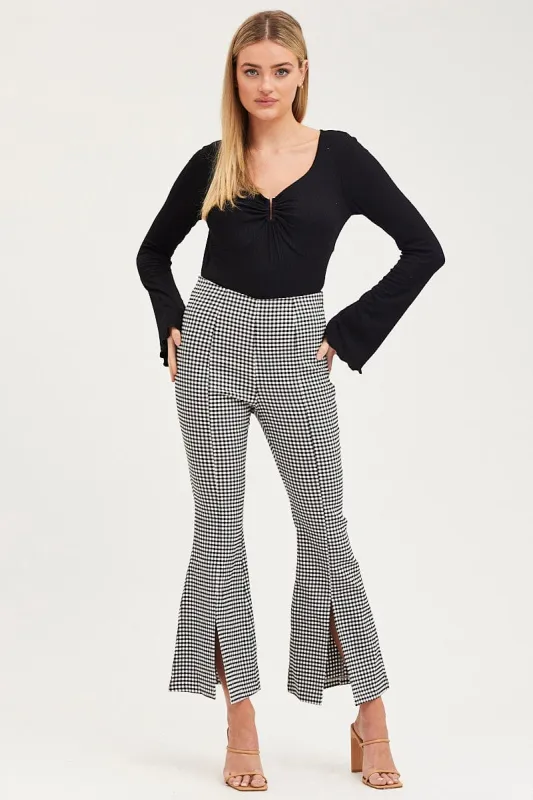 Check Flare Pants High Rise Front Split sold by Ally Fashion