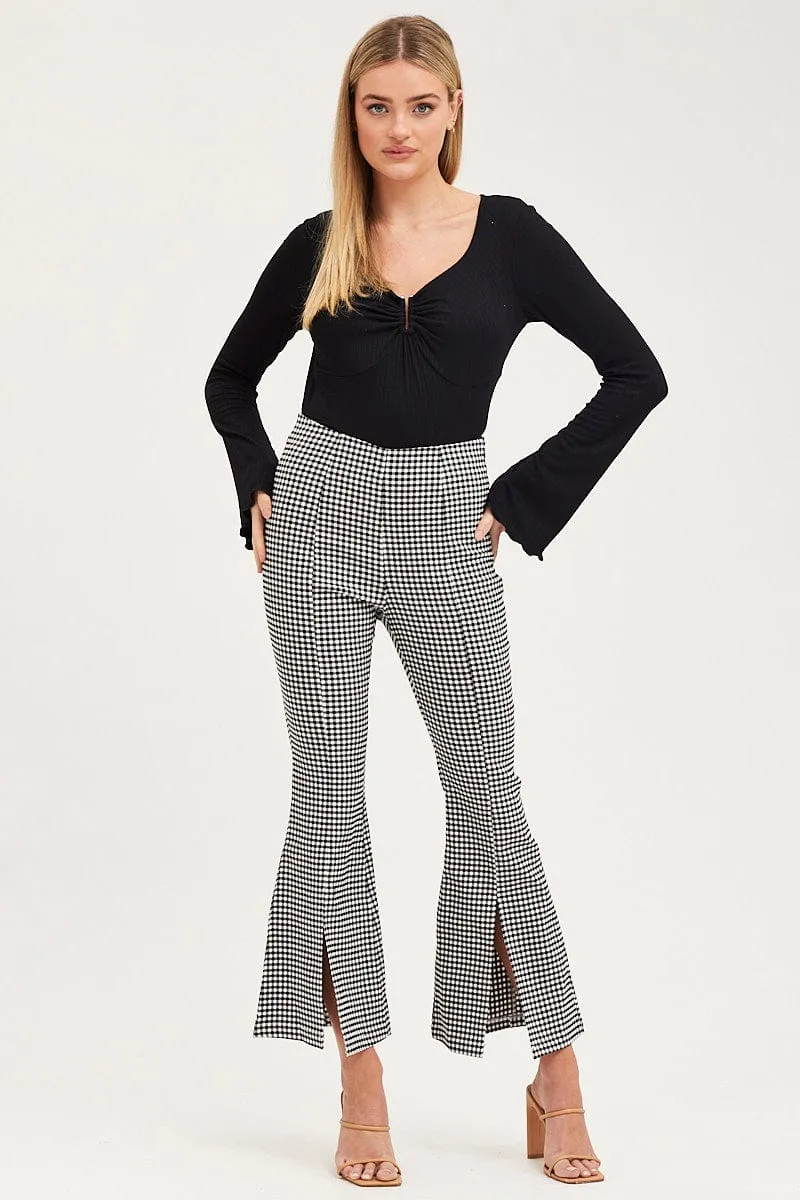 Check Flare Pants High Rise Front Split sold by Ally Fashion