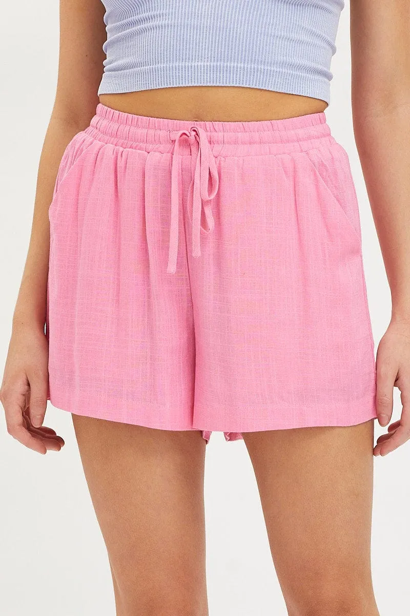 Pink Mini Shorts High Rise Linen Blend sold by Ally Fashion product image thumbnail 2