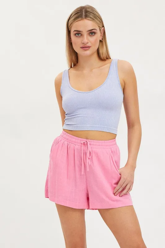 Pink Mini Shorts High Rise Linen Blend sold by Ally Fashion