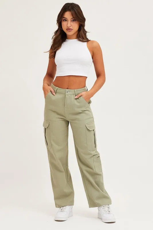 Green Cargo Pants Polyester sold by Ally Fashion
