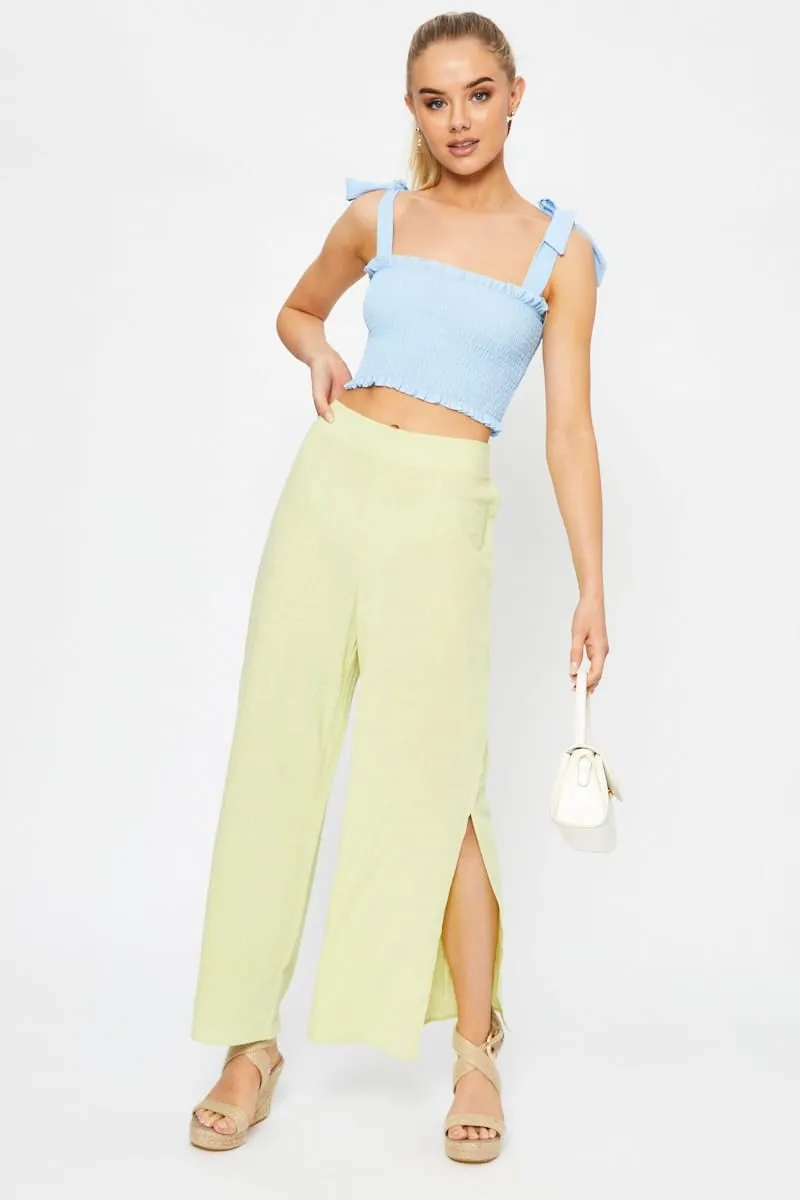 Yellow Linen Blend Elastic Side Slit Wide Leg Pants sold by Ally Fashion product image thumbnail 3