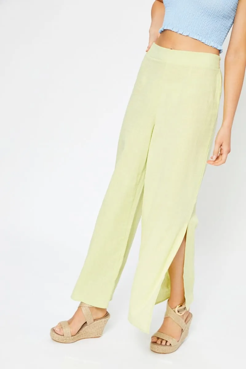 Yellow Linen Blend Elastic Side Slit Wide Leg Pants sold by Ally Fashion product image thumbnail 2