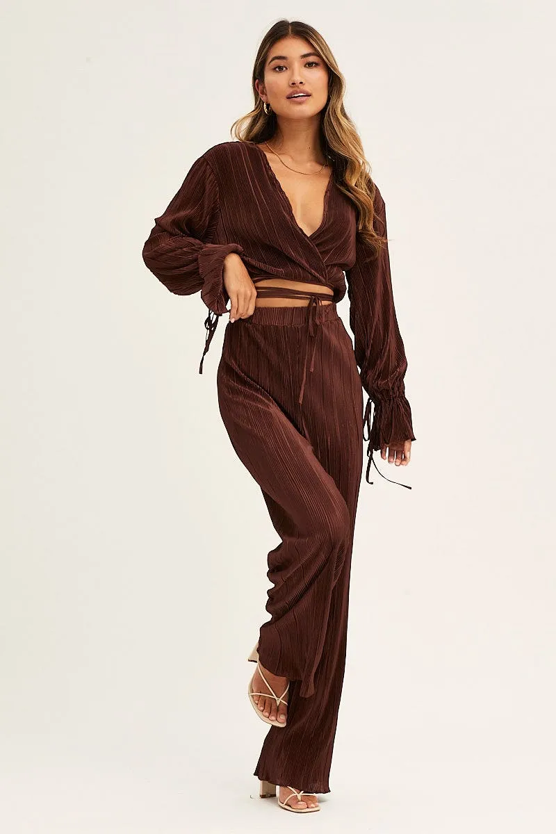 Brown Plisse Pants Wide Leg High Rise sold by Ally Fashion product image thumbnail 2