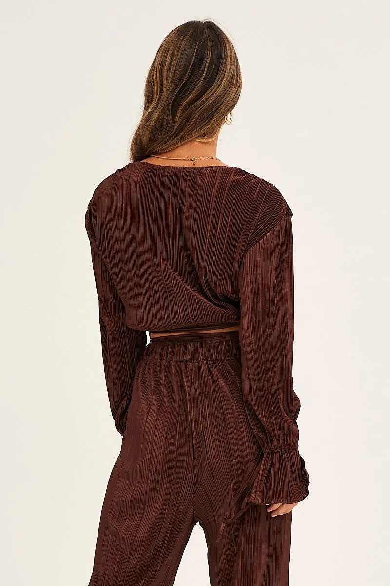 Brown Plisse Pants Wide Leg High Rise sold by Ally Fashion product image thumbnail 5