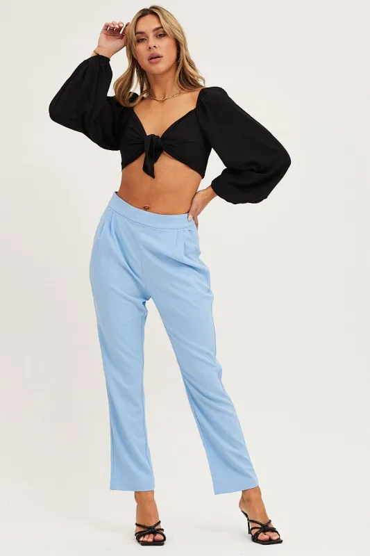 Blue Cropped Pants High Waist Workwear sold by Ally Fashion